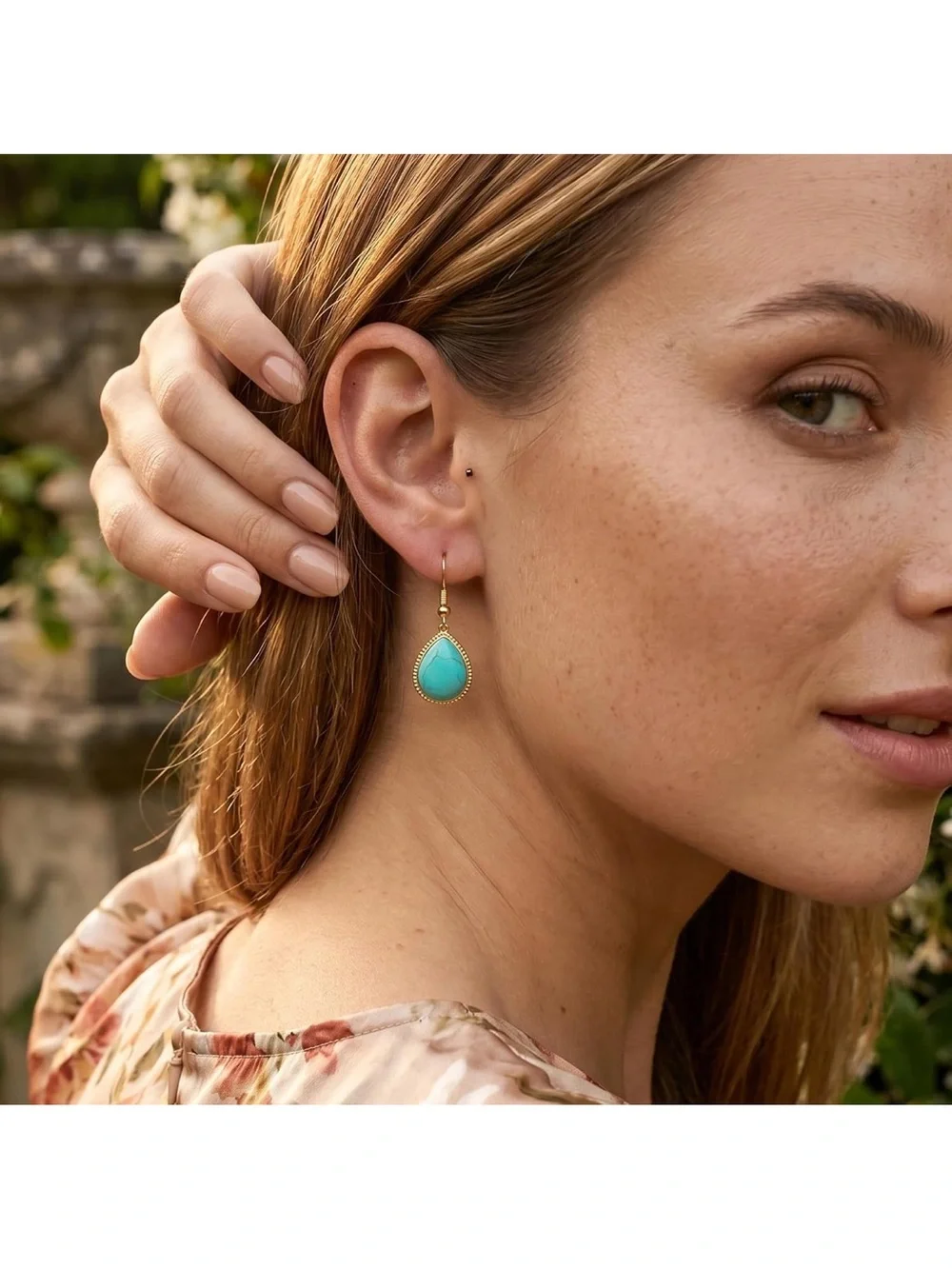 Blue Turquoise Gold Western Cowgirl Dangle Drop Earrings